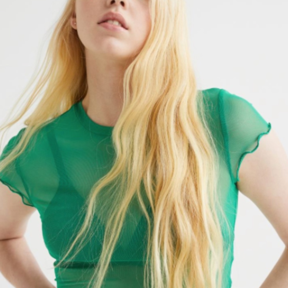 H&M Mesh Crop Top- Green - Small